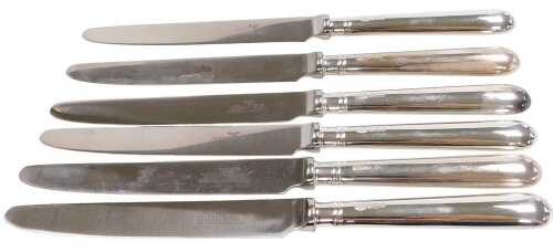 A set of six Elizabeth II loaded silver handled knives, Roberts & Belk Limited, Sheffield 1990,...