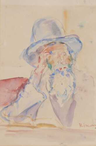 Continental School (early 20thC). Study of an old man with hat, leaning on his elbow,...