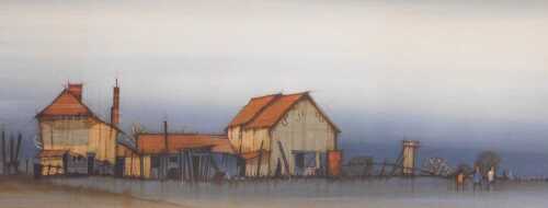 Frederics (late 20thC). Farmstead with figures, oil on board, signed, dated '78, 36.5cm x 87.5cm.