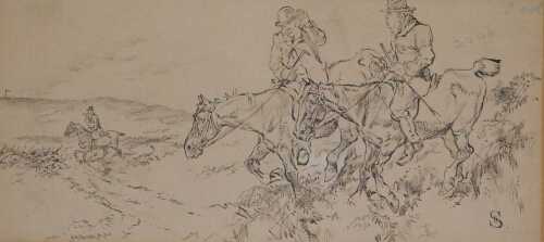 Henry Ardmore Sandercock (English 1838-1887). Lagging Behind the Hunt, ink on paper, monogrammed,...