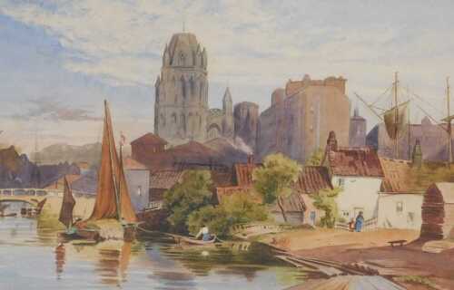 After Johan Barthold Jongkind (Dutch 1819-1891). Dutch landscape, watercolour, ESK stamp, 18cm x...