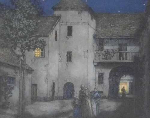 Frederick Marriott (British 1860-1941). Courtyard, Moret, signed etching, published by Alfred...