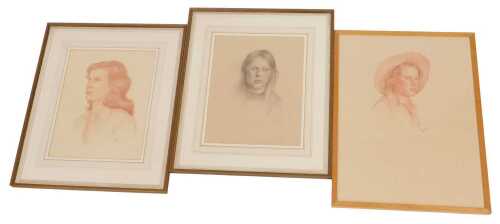 Sara Clark (British late 20thC). Three head and shoulders studies of ladies, charcoal, signed,...