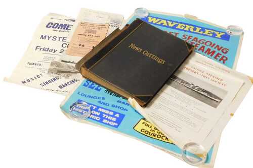 A news cuttings book, containing photographs, prints and details of paddle steamers, together...