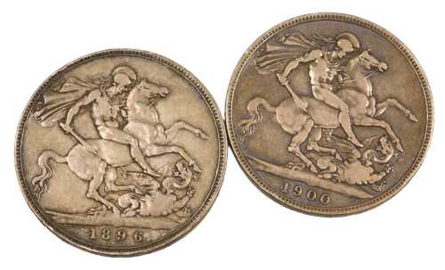 A Queen Victoria silver crown 1896, and another 1900.