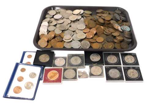 Various coins, including Victorian and later pennies, George VI and later coinage, post 1947,...