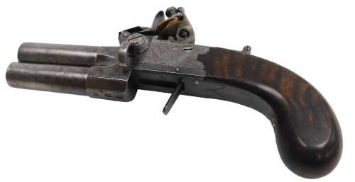 An early 19thC double barrelled flintlock pistol by Tomlinson and Co, with over and under...