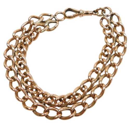 A double oval link bracelet, on a lobster claw clasp, rose metal, stamped 9ct and 375, 41.7g,...