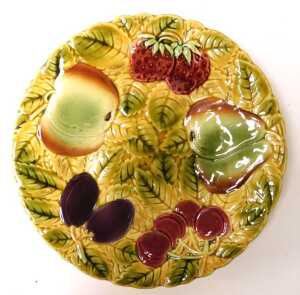 A group of early 20thC Sarreguemines pottery, relief decorated with fruit, including preserve... - 2