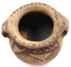 A Chinese Neolithic period clay pot, of twin handled form, with brown painted decoration of... - 3