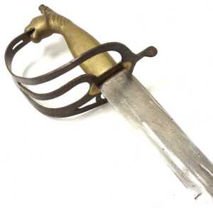 A 20thC Indian sabre, with a brass horse's head hilt, curved steel blade, with engraved... - 3