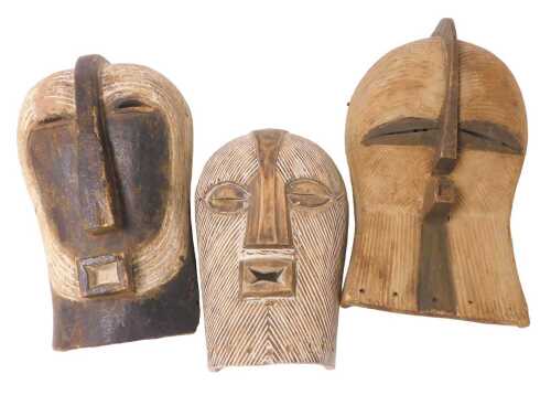 Three African Congolese Songye masks, 39cm, 38cm and 30cm high respectively. (3)