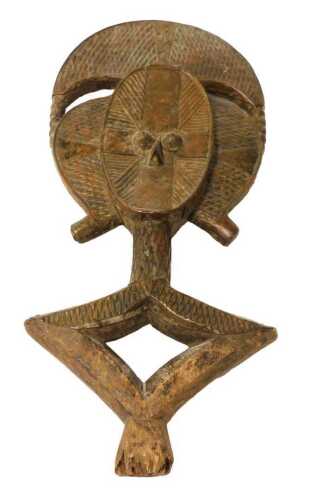 African tribal Kola Bakota reliquary figure or statue embellished in hammered brass, 49cm high.