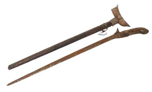 An Indonesian short sword, with a bamboo scabbard, 65cm long.