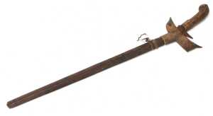 An Indonesian short sword, with a bamboo scabbard, 65cm long. - 4