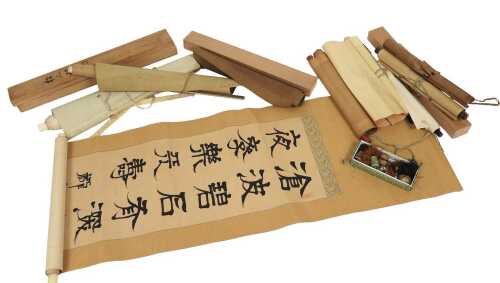 Assorted scroll pictures, including cranes, humorous subjects, flowers, calligraphy, etc, some...