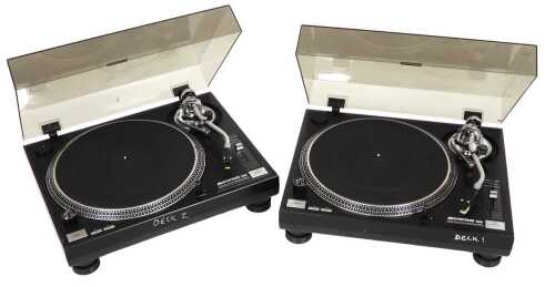 Two JB Systems Disco 2000 record deck turntables.