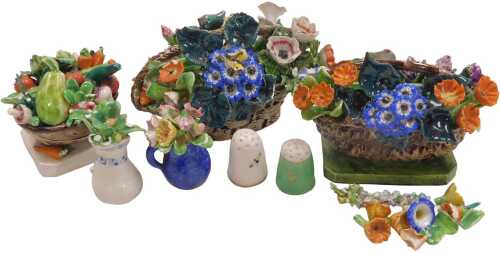 WITHDRAWN BY VENDOR PRE-SALE. Two early 20thC Old Cheyne pottery sculptures of flowers in a...