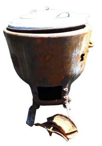 A Capita cast iron potato boiler, 84cm high.
