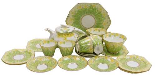 A Paragon and Crownford porcelain Primrose pattern part tea service, comprising Crownford teapot,...