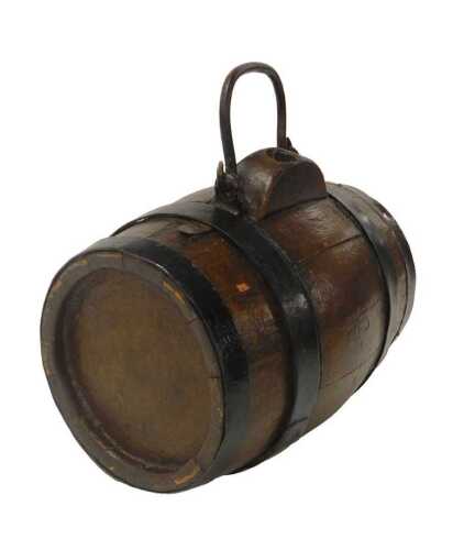 A 19thC coopered wooden cask or harvest barrel, 22cm wide.