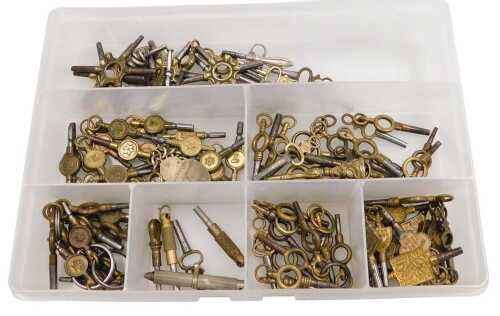 A collection of antique watch keys, including Edward VII lead pistol, one with bloodstone fob,...
