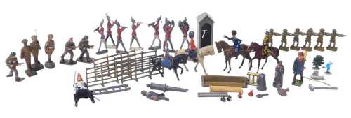 A group of lead soldiers, to include figures on horseback, fencing, Lone Star Harvey Series...