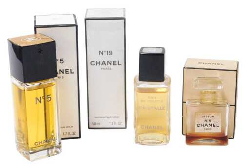 Chanel perfume, comprising No. 19 eau de toilette 50ml, sealed, No. 5 eau de toilette 50ml, with...