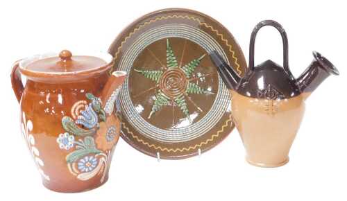 A group of pottery, comprising a Doulton for Watson and Co Old Sarum stoneware kettle, in two...