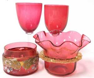 A Jozefina Krosno amber and a clear glass comport, raised on a double scroll stem, together with... - 4