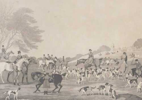 James RG Exley (1878-1967). Huntsman on horseback amongst hounds, trial proof etching, signed,...