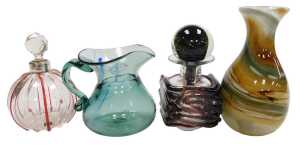 A Mdina glass scent bottle, with stopper, possibly matched, with overlaid amethyst glass...