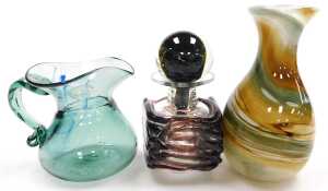 A Mdina glass scent bottle, with stopper, possibly matched, with overlaid amethyst glass... - 2