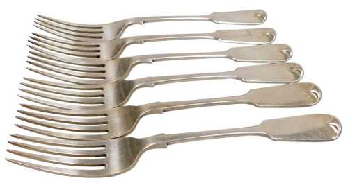 A set of six Victorian silver Fiddle pattern table forks, Exeter 1868, by Josiah Williams and Co,...