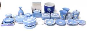 A group of Wedgwood Jasperware, in light and dark blue, and green, including dressing table... - 2