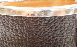 A Doulton Lambeth stoneware leather jug, with a silver mount, to tube line decorated "Here's to... - 4