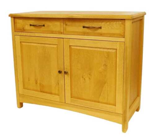 A contemporary oak sideboard, with two drawers above two panelled cupboard doors enclosing a...