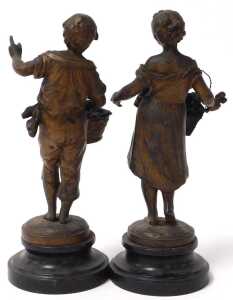 A pair of late 19thC French spelter figures, after Auguste Moreau, named as Les Crises, and Les... - 2