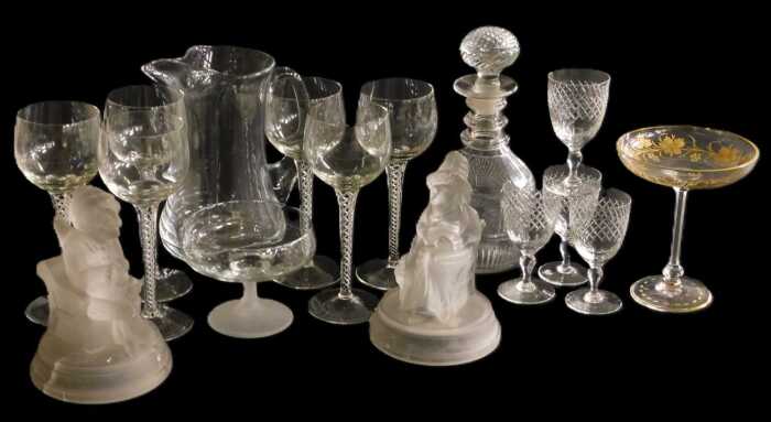 Victorian and later cut glass, including a pair of John Derbyshire pressed glass figures of...