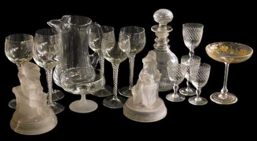 Victorian and later cut glass, including a pair of John Derbyshire pressed glass figures of...