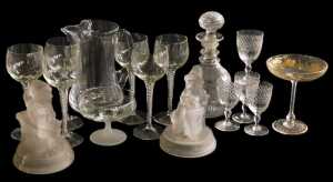 Victorian and later cut glass, including a pair of John Derbyshire pressed glass figures of...