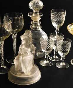 Victorian and later cut glass, including a pair of John Derbyshire pressed glass figures of... - 2