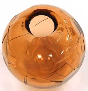 An Art Deco pale amber glass vase, of spherical form, engraved with linked circular motifs,... - 2
