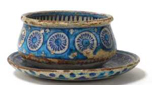 An Islamic turquoise pottery bowl, decorated floral roundels, together with a similar dish, an... - 3