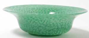A 20thC green glass bowl, possibly Monart, 26cm wide, together with a pair of glass ashtrays, of... - 2