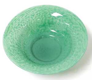 A 20thC green glass bowl, possibly Monart, 26cm wide, together with a pair of glass ashtrays, of... - 3