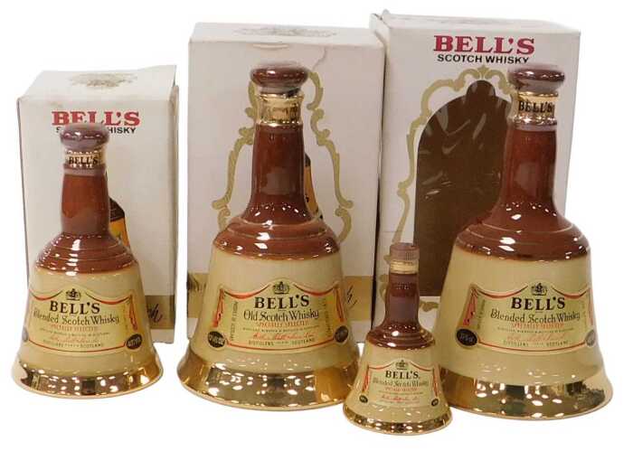 Four Bell's Scotch whisky decanters, comprising 37.5cl (x2), 18.75cl, all boxed, and a further...