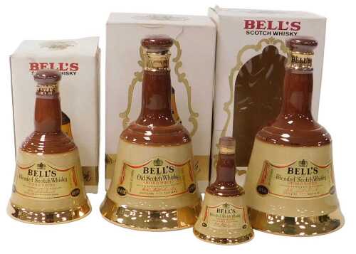 Four Bell's Scotch whisky decanters, comprising 37.5cl (x2), 18.75cl, all boxed, and a further...