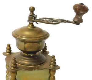 A 20thC Dutch brass coffee grinder, with a single frieze drawer, raised on a serpentine base, on... - 2
