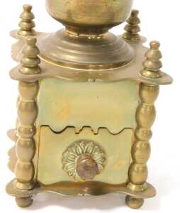 A 20thC Dutch brass coffee grinder, with a single frieze drawer, raised on a serpentine base, on... - 3
